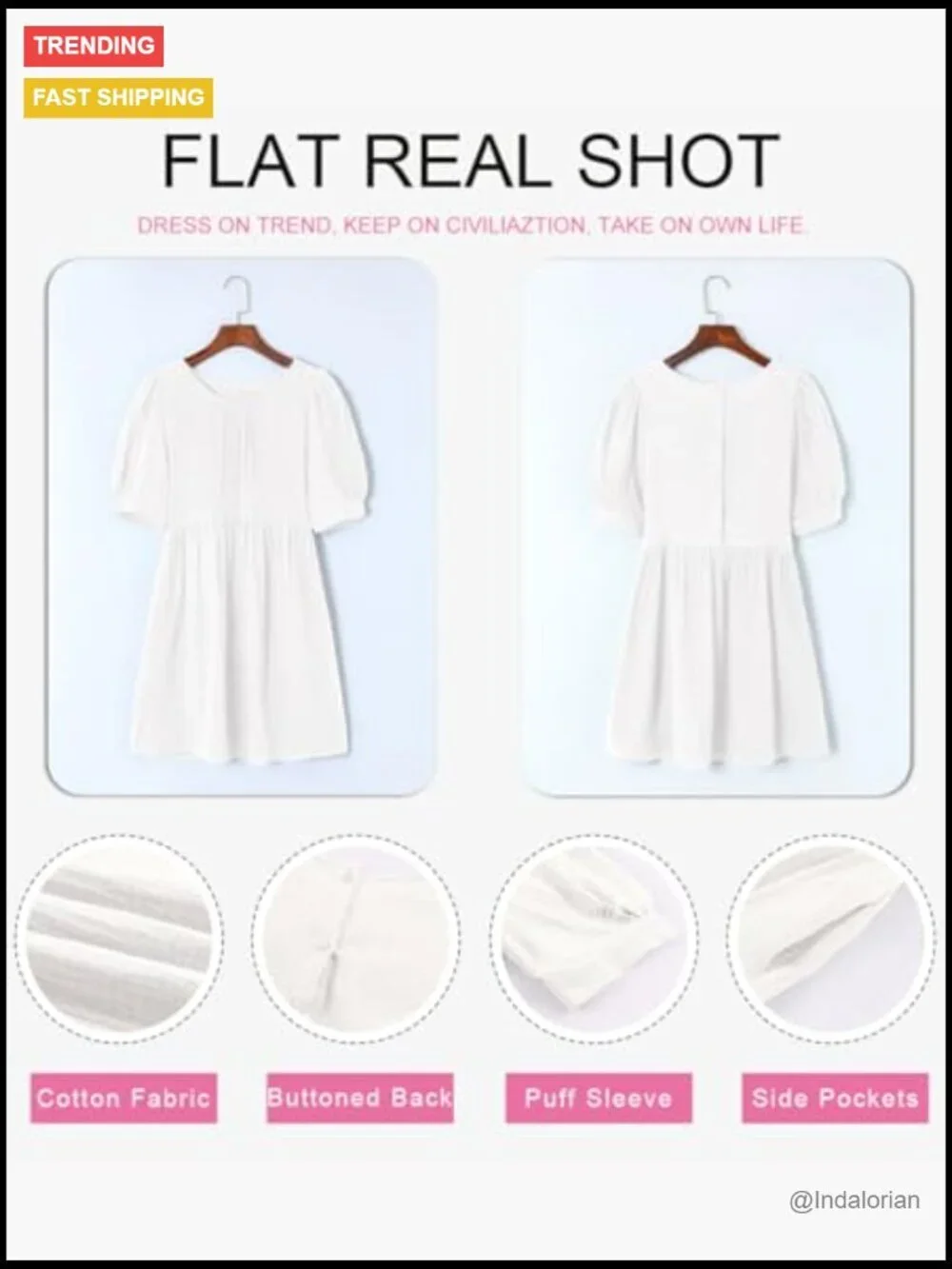 Summer Crewneck Puff Sleeve Babydoll Empire Waist Mini Swing Skater Dress with